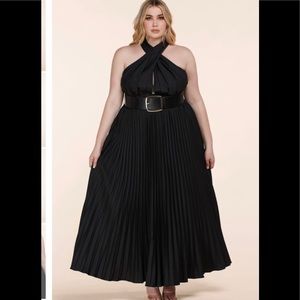 Black halter midi dress